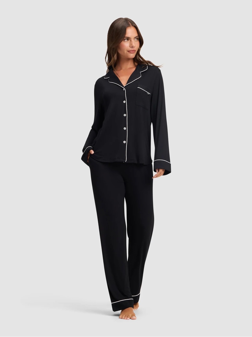 Cozy Earth Women's Bamboo Stretch-Knit Long Sleeve Pajama Set in Black